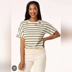 Cato Limited Edition Embellished Striped Short Sleeve Tee